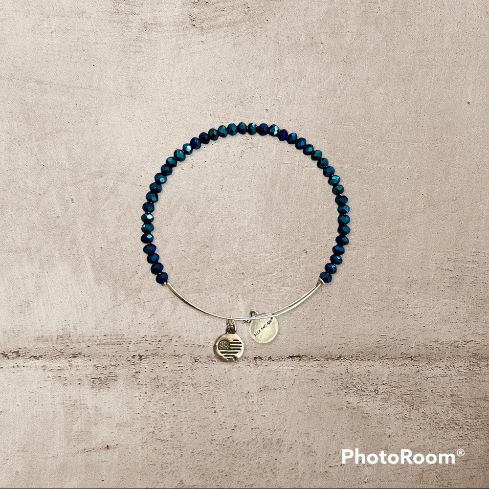 Alex and Ani Blue Swarovski Crystal Bracelet in Rafaelin Silver